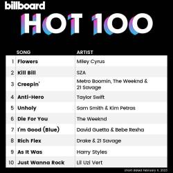 Billboard Hot 100 Singles Chart (11-February-2023) (2023) - Pop, Dance, Rock, Hip Hop, RnB, Country