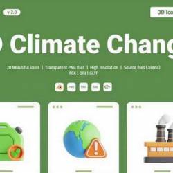 3D Climate Change Icon (BLEND, PNG, GLTF, OBJ, FBX)