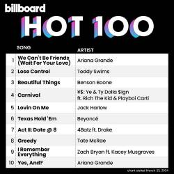 Billboard Hot 100 Singles Chart (23-March-2024) (2024) - Pop, Rock, Dance, Hip Hop, RnB, Country